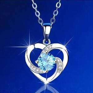 Blue Cubic Zirconia heart-shaped pendant necklace